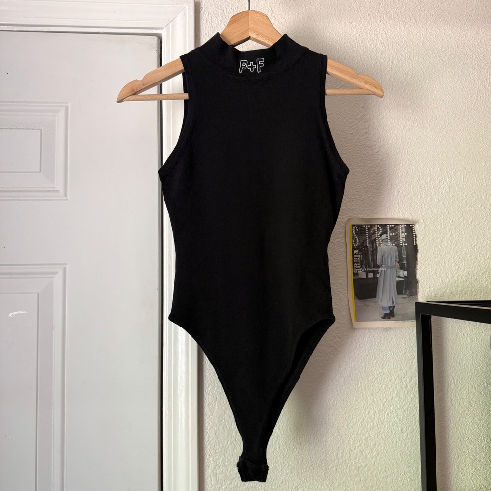 PLACES + FACES black mock neck merino wool blend knit sleeveless bodysuit